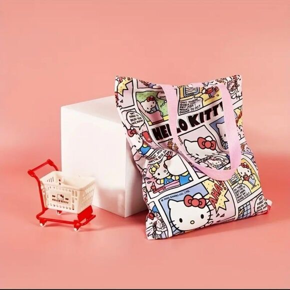 Hello kitty comic style tote bag with zipper shopping accessory on the go - Picture 3 of 9